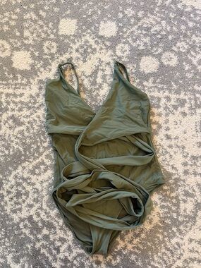 aerie Olive Green One-Piece Wrap Swimsuit